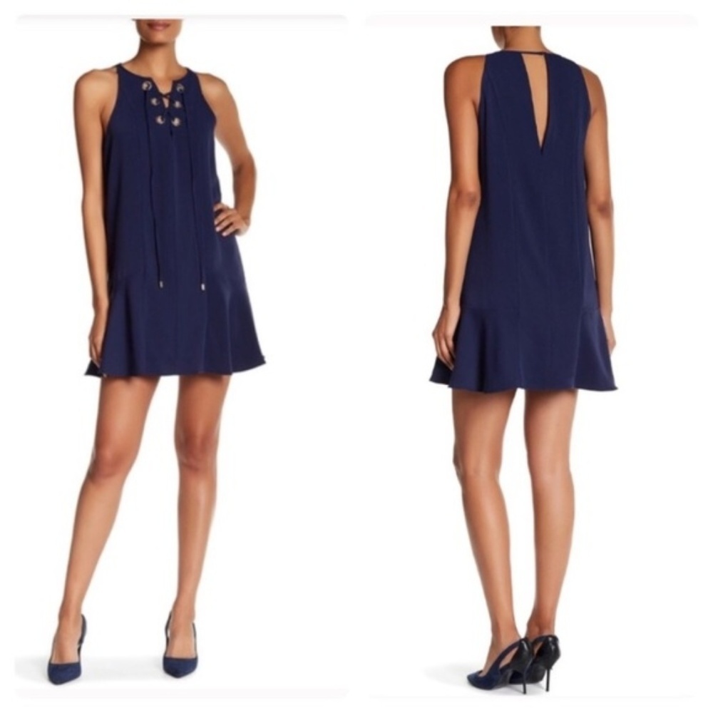Parker women S blue lace up shift dress sleeveless‎ Minimalist Cocktail